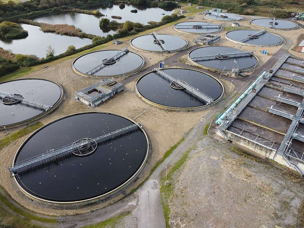 An above view of a wastewater treatment plant.