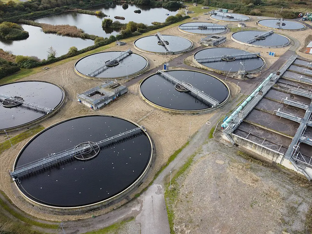 An above view of a wastewater treatment plant.
