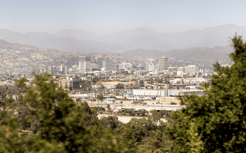 A panoramic view of the Glendale skyline in California.