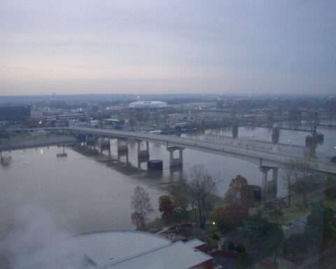 A helicopter view of Little Rock, Arkansas.