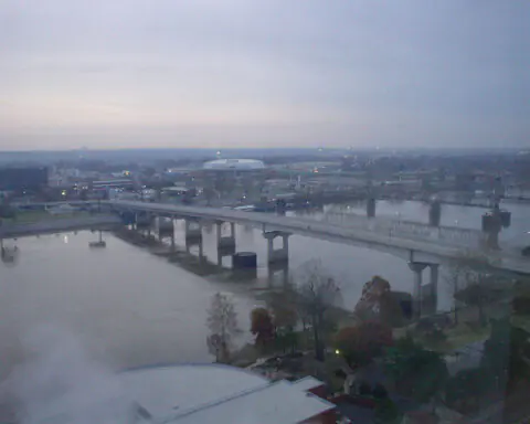 A helicopter view of Little Rock, Arkansas.