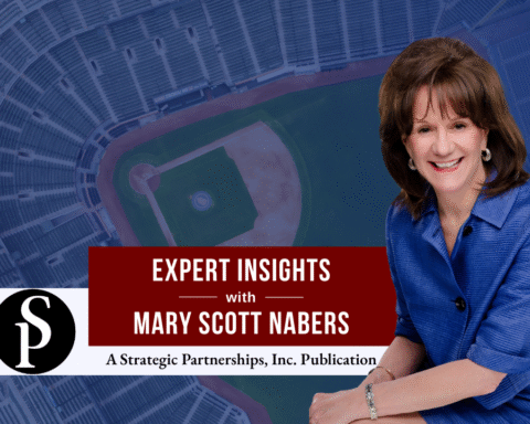 Mary Scott Nabers before an aerial view of a baseball stadium for her weekly column.
