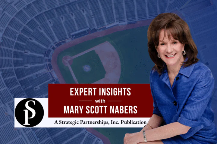 Mary Scott Nabers before an aerial view of a baseball stadium for her weekly column.