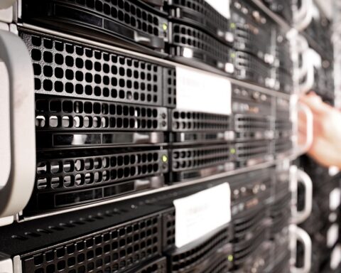 A cloud server in a server room.