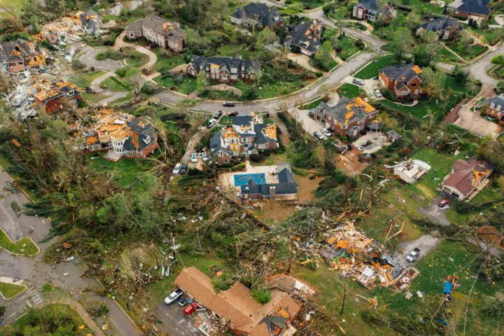 An aerial view of Tennessee homes destroyed by a natural disaster.
