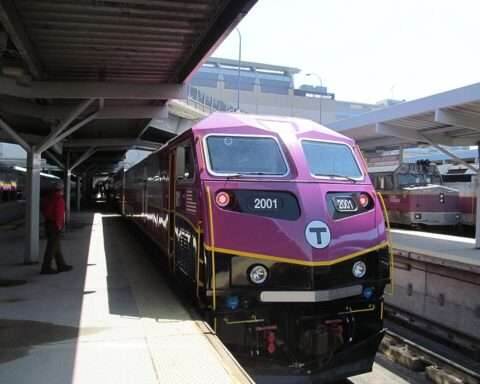 An MBTA train at the North Station in Boston.