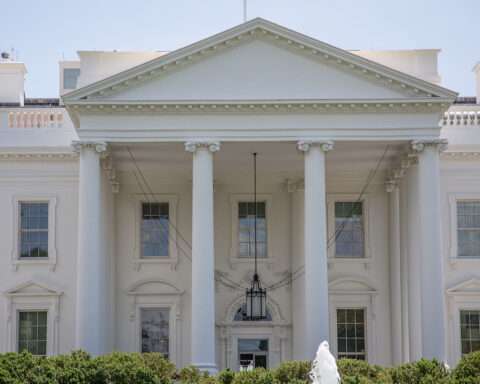 The front exterior of the White House in Washington D.C.