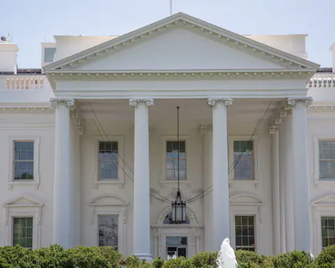 The front exterior of the White House in Washington D.C.