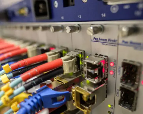 Fiber optic cables connected to a device.