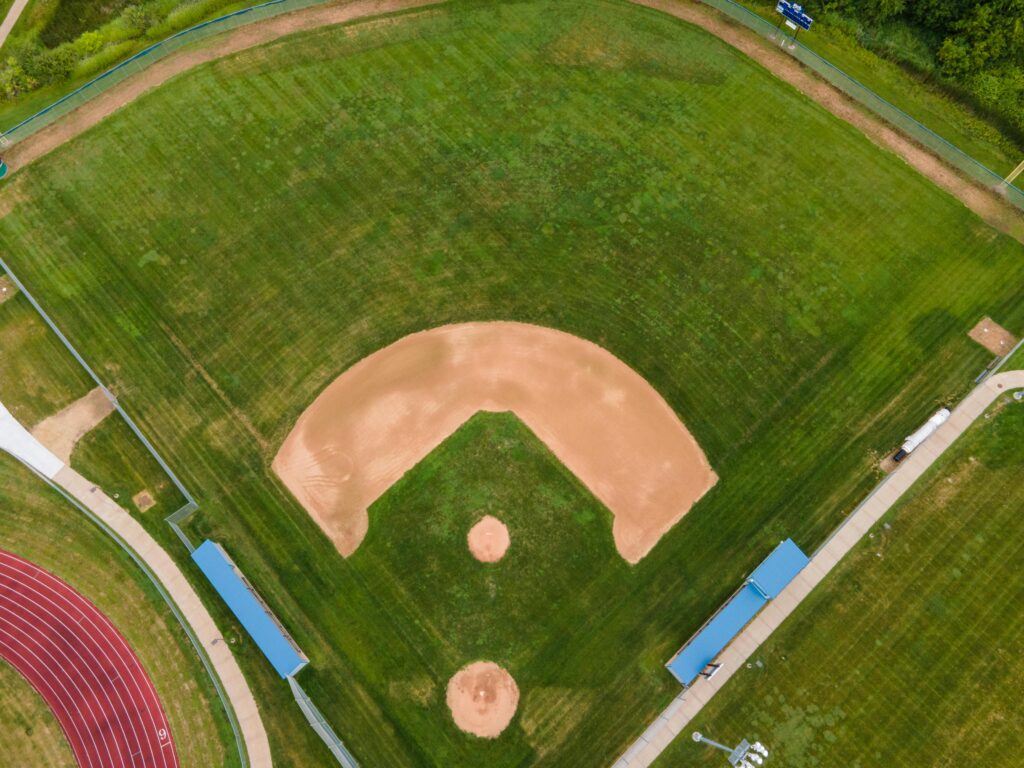 An aerial view of a baseball field at a recreation complex.