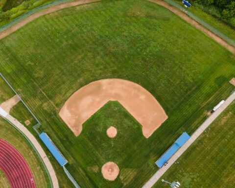 An aerial view of a baseball field at a recreation complex.