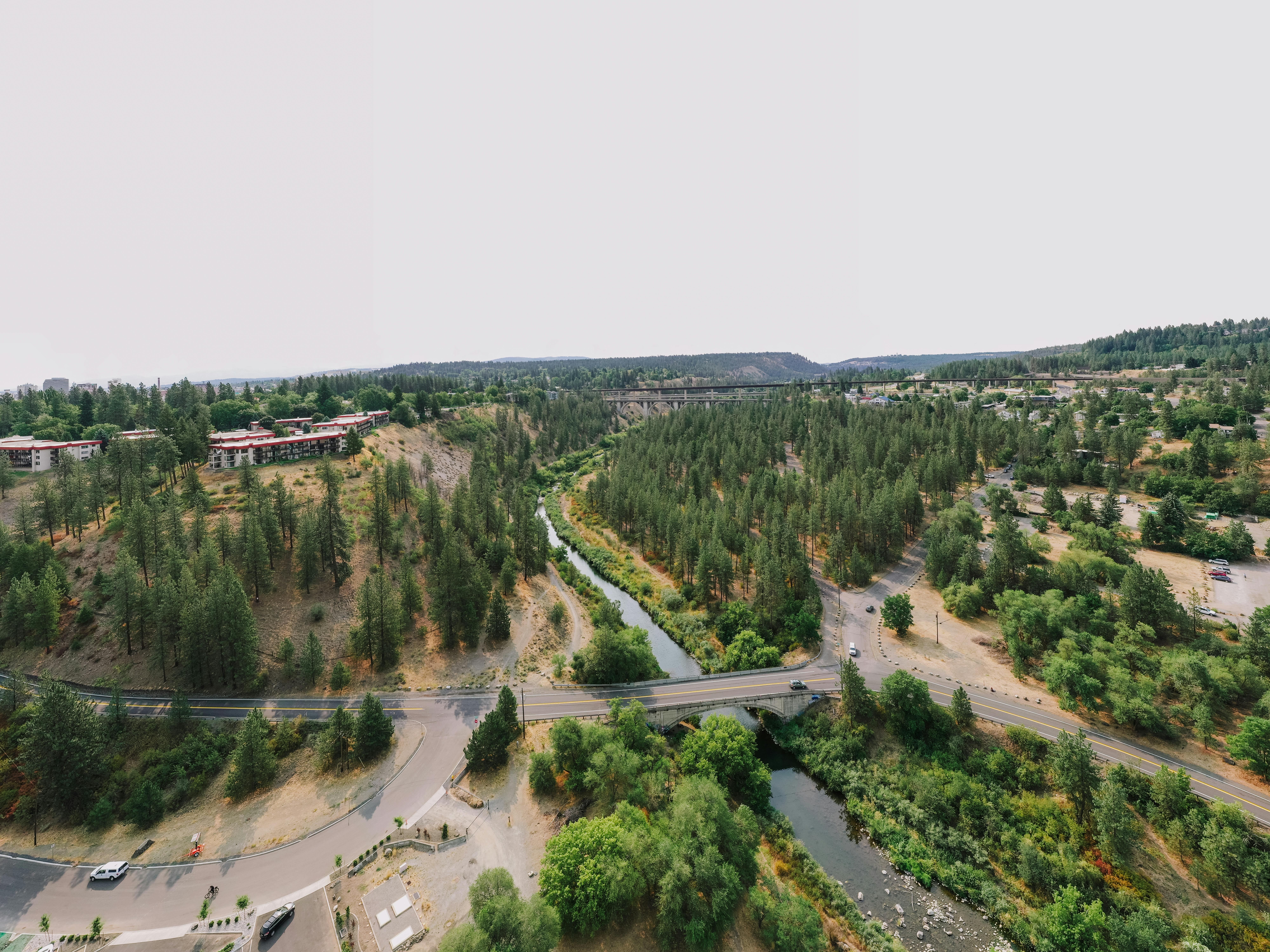 An aerial view of a bridge in Spokane, Washington.