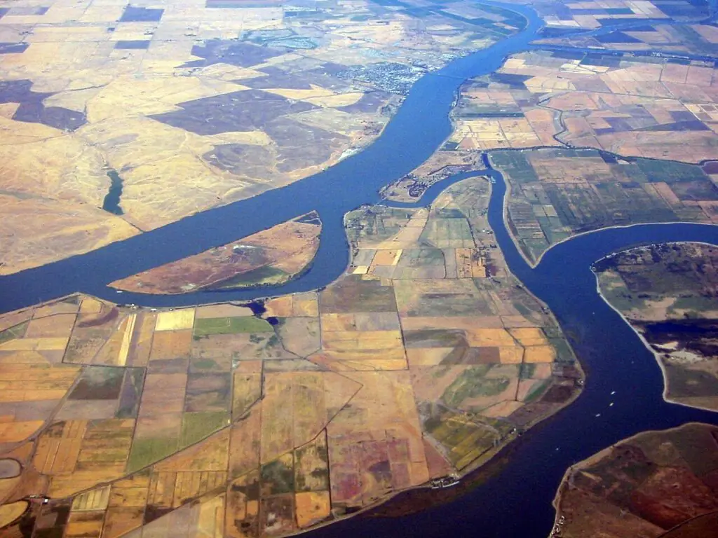 The Sacramento River Delta in California from above.