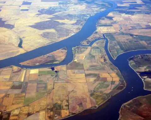 The Sacramento River Delta in California from above.
