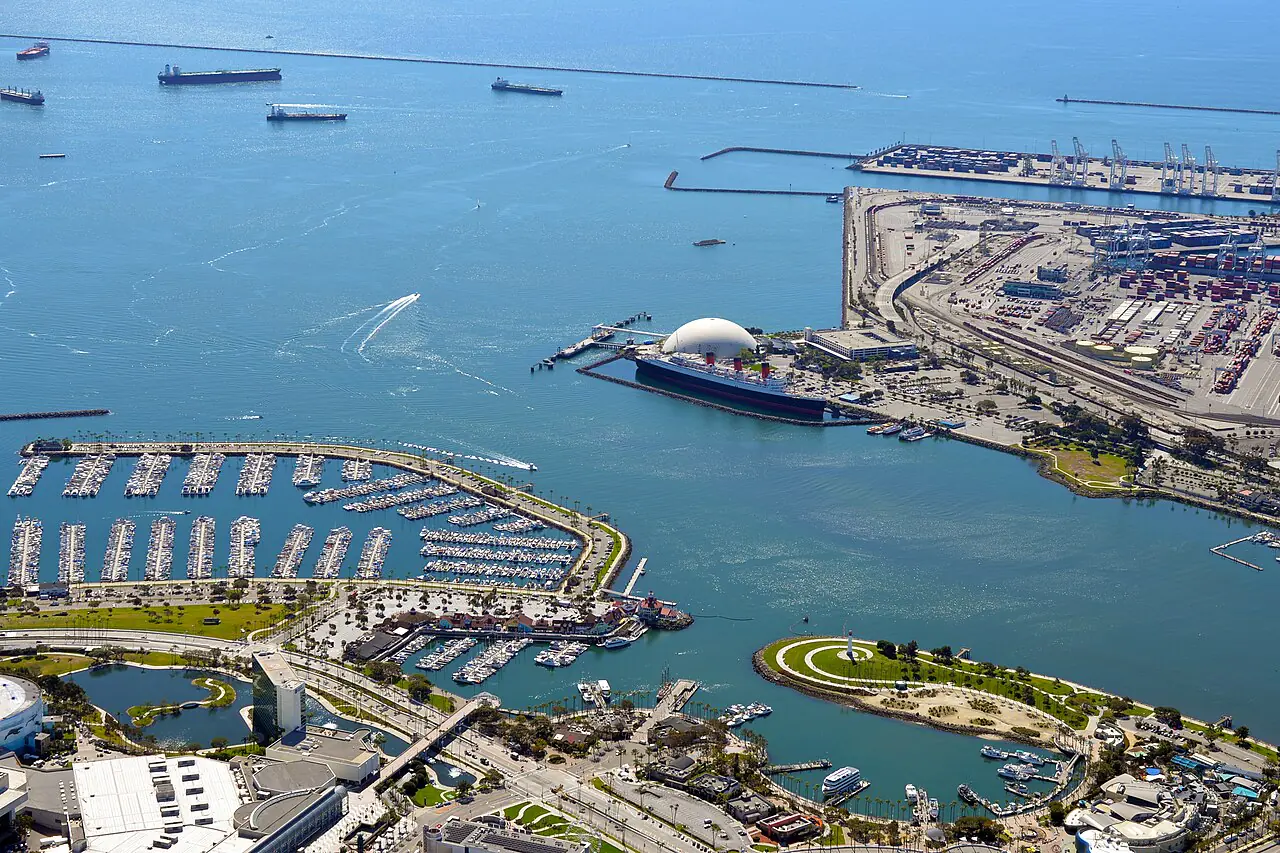 An aerial image of the Port of Long Beach in California.