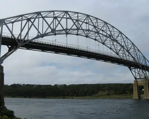 The Sagamore Bridge in Massachusetts form the river bed.