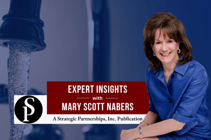Mary Scott Nabers before a water faucet for her weekly column.