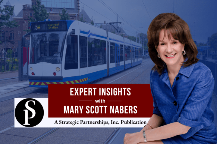 Mary Scott Nabers before a transit hub for her weekly column.