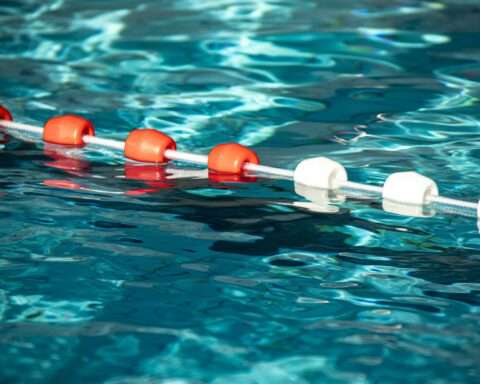 Water and a racing line as part of an aquatic feature at a local pool.