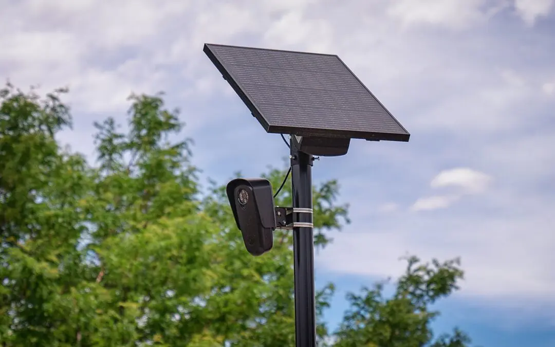 A Flock Safety automated license plate reader (ALPR) camera outside a retail store in Aurora, Colorado, on June 27, 2024.