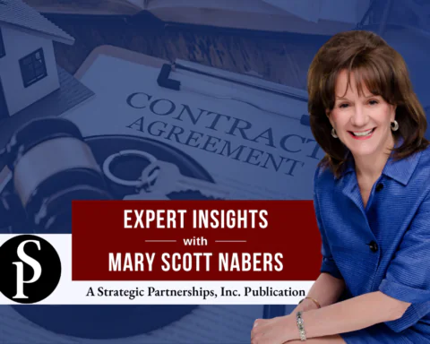 Mary Scott Nabers before a contract for her weekly column.