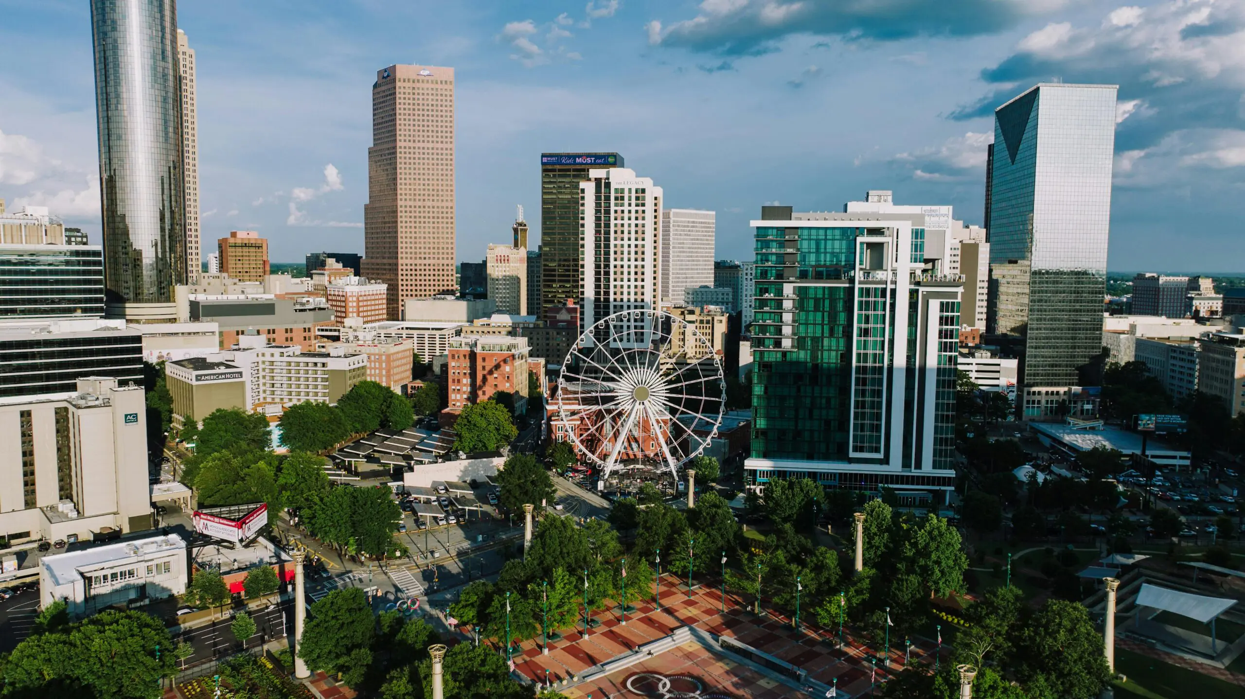 The Atlanta skyline from helicopter level.