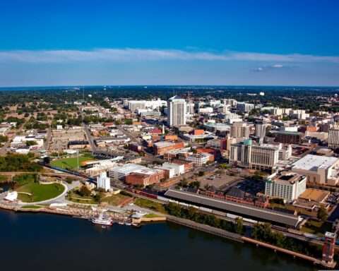An aerial view of Montgomery, Alabama during the day.