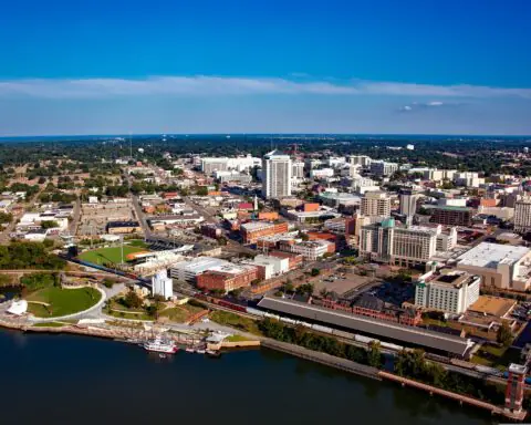 An aerial view of Montgomery, Alabama during the day.