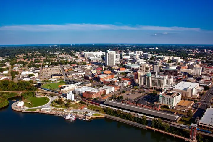 An aerial view of Montgomery, Alabama during the day.