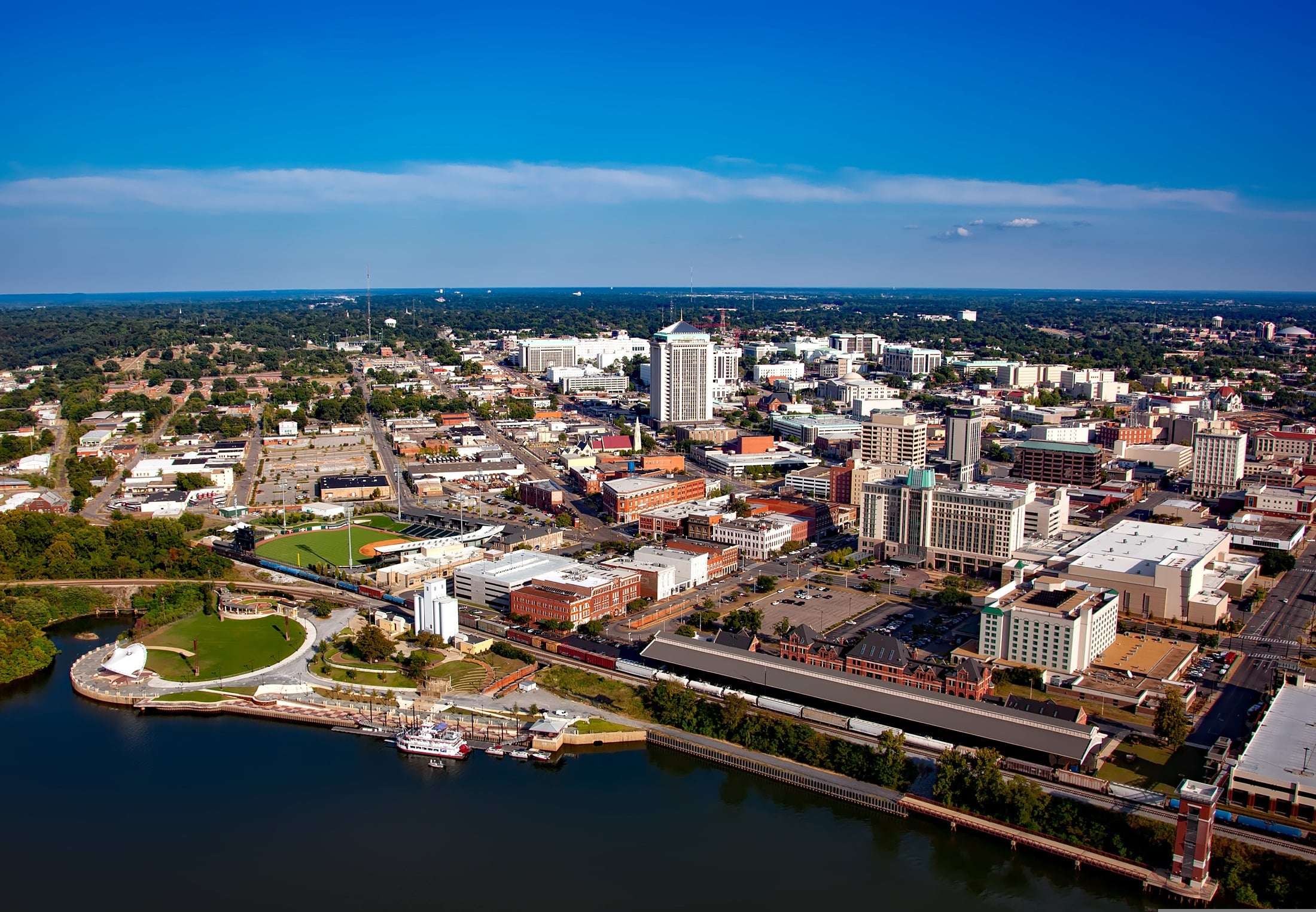 An aerial view of Montgomery, Alabama during the day.