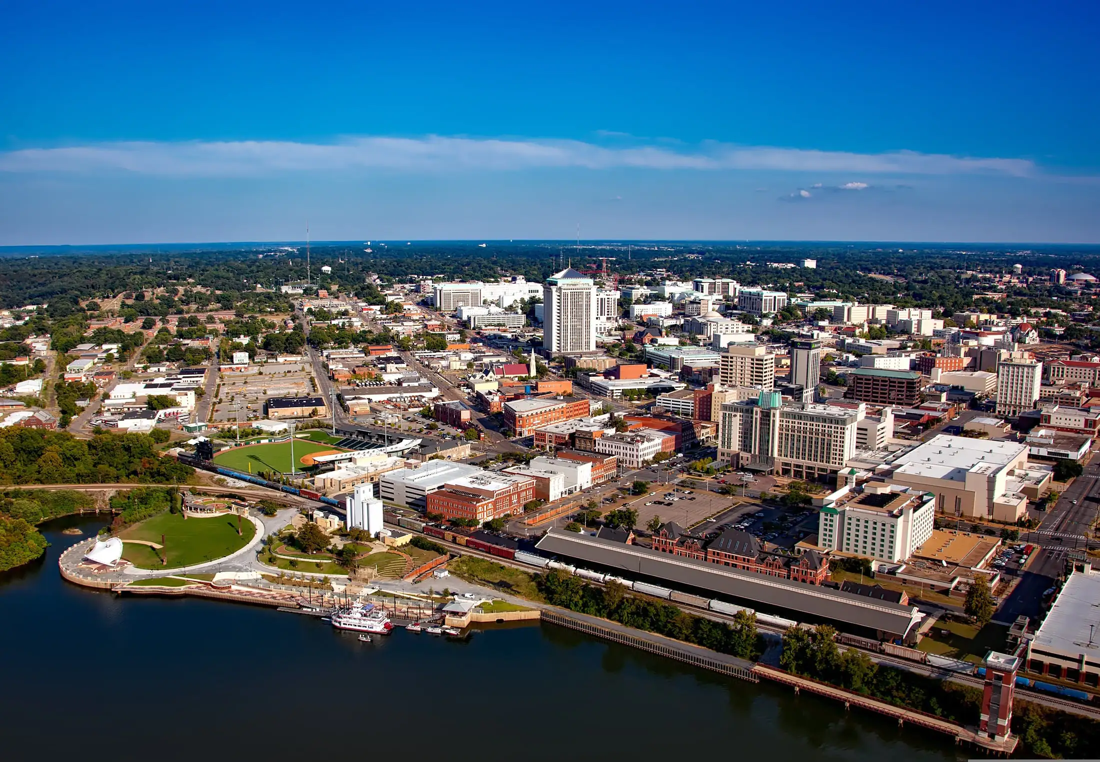 An aerial view of Montgomery, Alabama during the day.